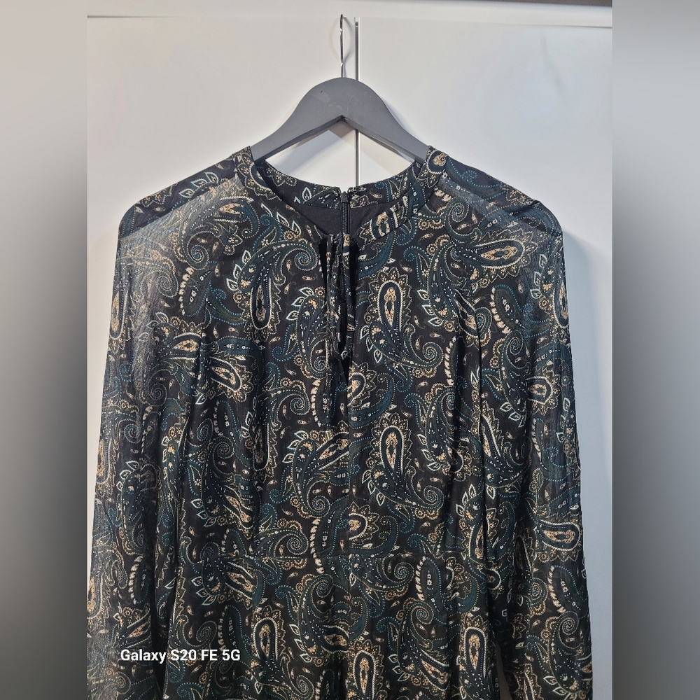 Tommy Hilfiger Black and Cream Paisley Long Sleeve Dress - Picture 5 of 6